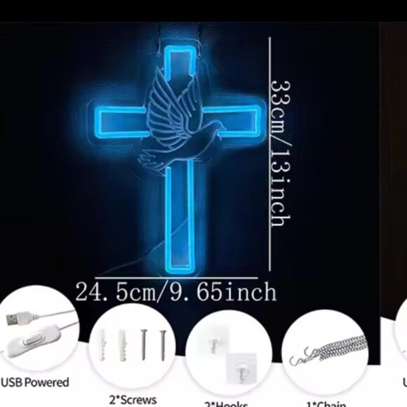 DOVE OF PEACE CROSS NEON LED SIGN - Picture 2 of 3